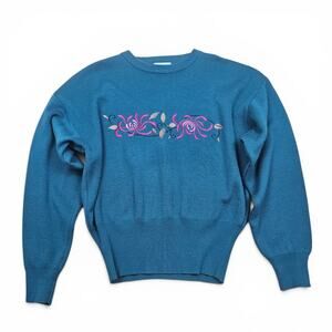 MEISTER Wool Blend Floral Embroidered Sweater Women's L VTG 80's Ski Hong Kong